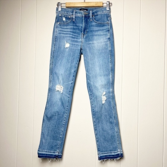 J. Crew Vintage Straight Jeans 25 0 high rise distressed released frayed hem - Picture 2 of 15